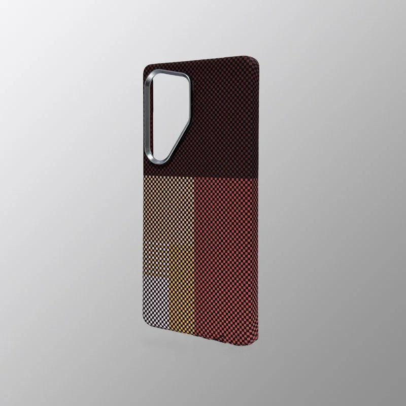 Carbon Fiber Texture Phone Case for Samsung Galaxy S24 Ultra MagSafe Magnetic Wireless Charging Alloy Lens Hard PC Cover