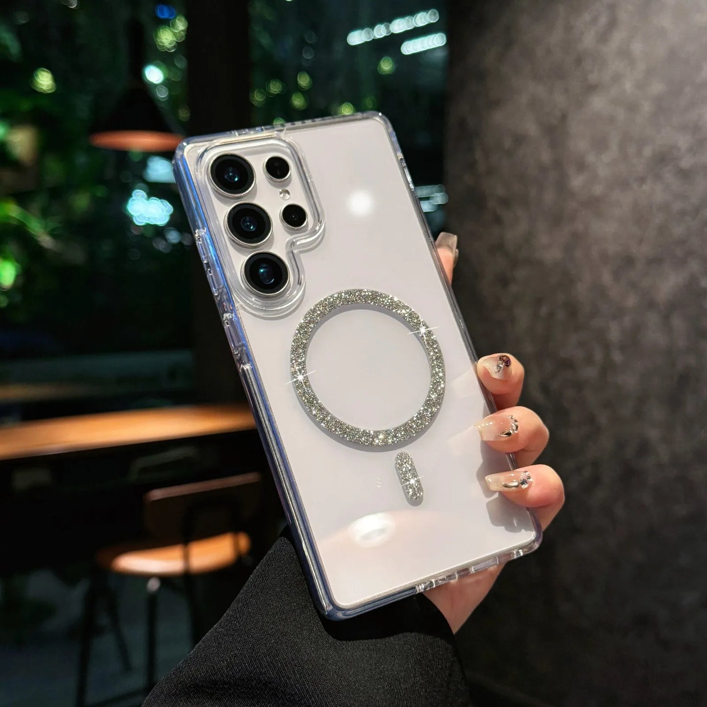 Glitter Clear Phone Case Magnetic for Magsafe for Samsung Galaxy S25 Ultra S24 Plus Transparent Shockproof Hard Cover