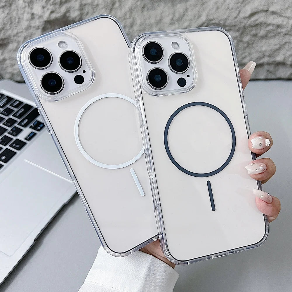 Official for Magsafe Magnectic Case For iPhone 16 15 14 13 12 11 Pro Max X XS Max XR 7 8 Plus Bright Color Transparent HD Cover