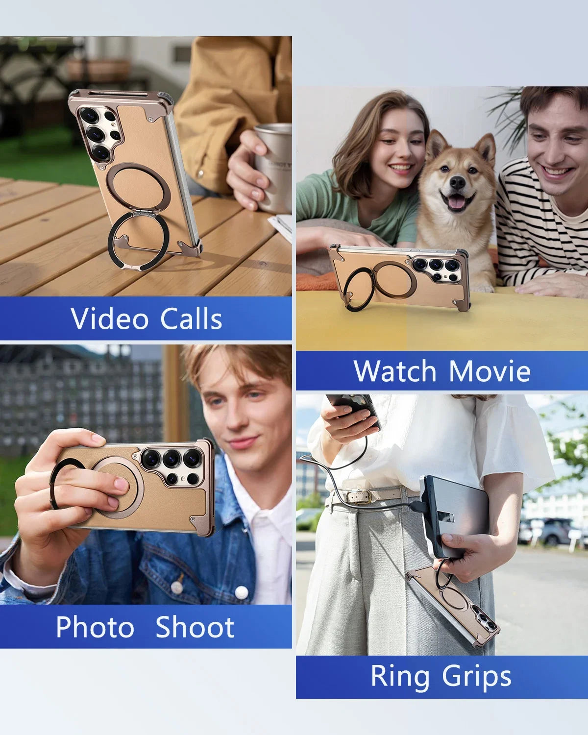 Magnetic Frameless Phone Case for Samsung Galaxy S25Ultra S24Ultra with 360° Rotatable Stand Genuine Leather Bumper Phone Cover