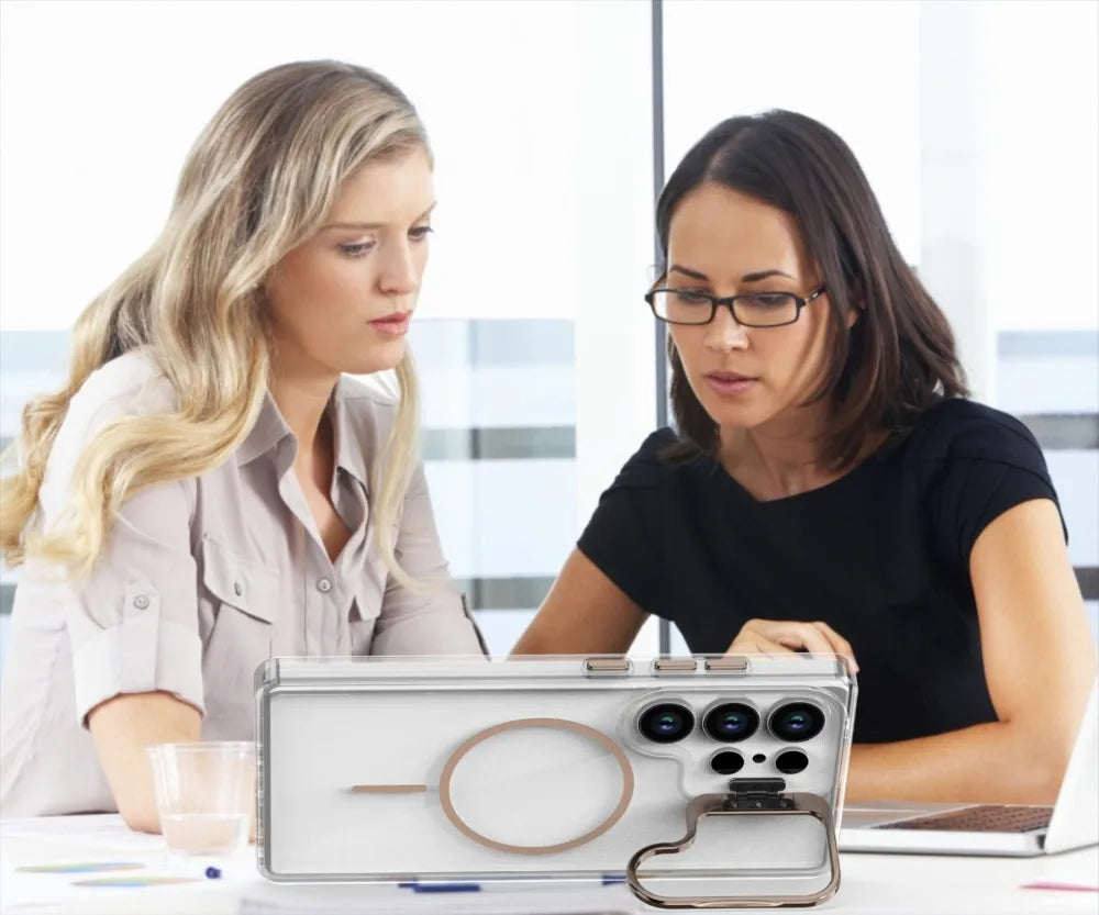 Luxury Clear For Magsafe Magnetic Lens Stand Holder Phone Case For Samsung S25 Ultra S24 Ultra Cover