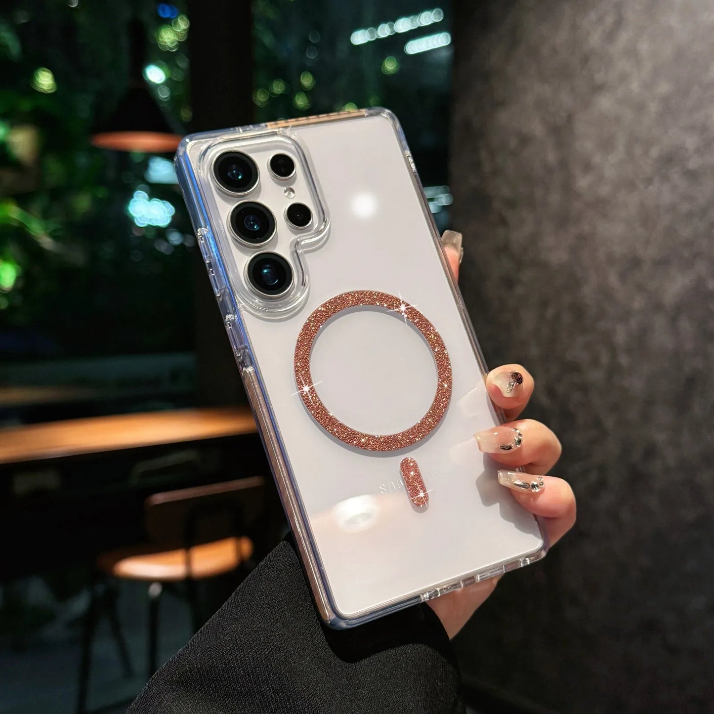 Glitter Clear Phone Case Magnetic for Magsafe for Samsung Galaxy S25 Ultra S24 Plus Transparent Shockproof Hard Cover