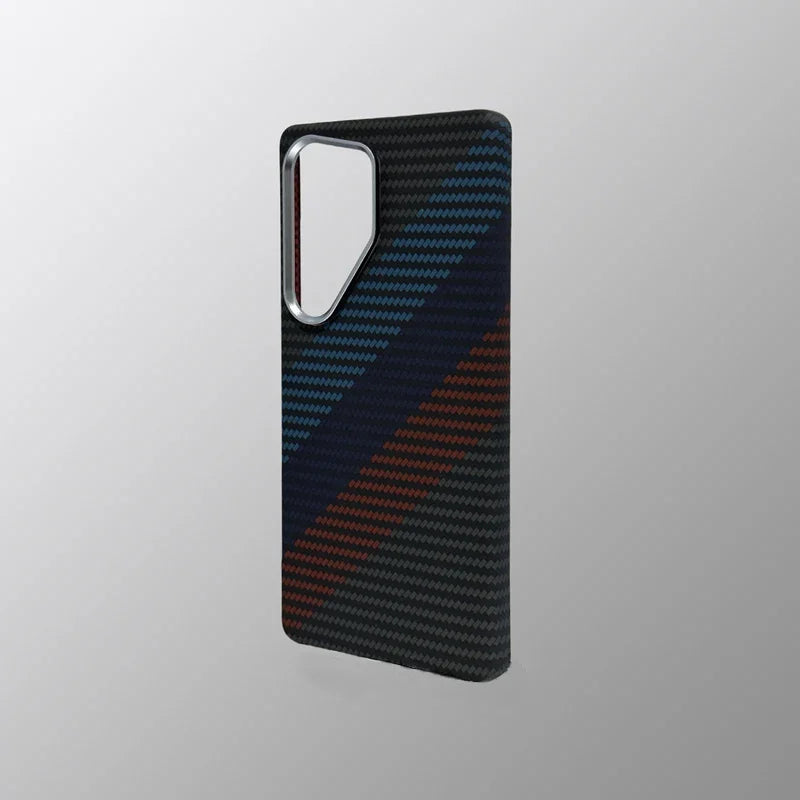 Carbon Fiber Texture Phone Case for Samsung Galaxy  S24  Ultra MagSafe Magnetic Wireless Charging Alloy Lens Hard PC Cover