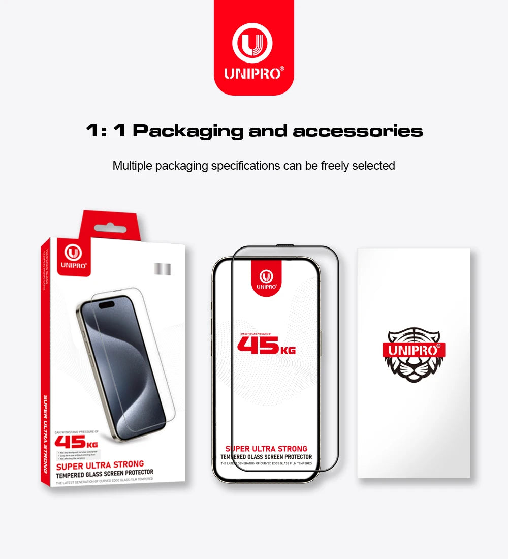 UNIPRO Ultra Strong Tempered Glass Privacy Screen Protector Strength 45KG Guard Film For iPhone  17 16 15 14 13 12 11