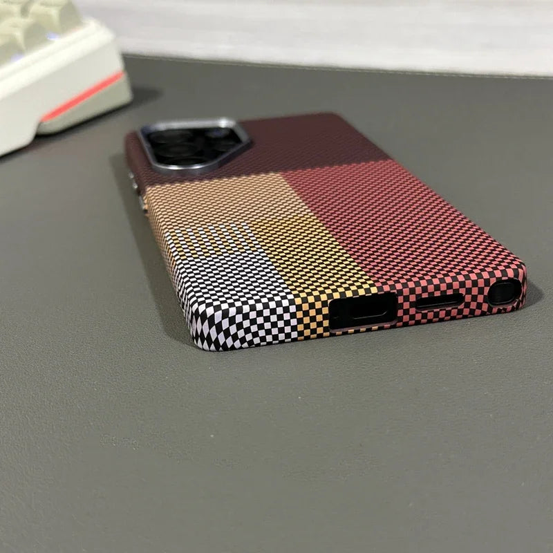 Carbon Fiber Texture Phone Case for Samsung Galaxy  S24  Ultra MagSafe Magnetic Wireless Charging Alloy Lens Hard PC Cover