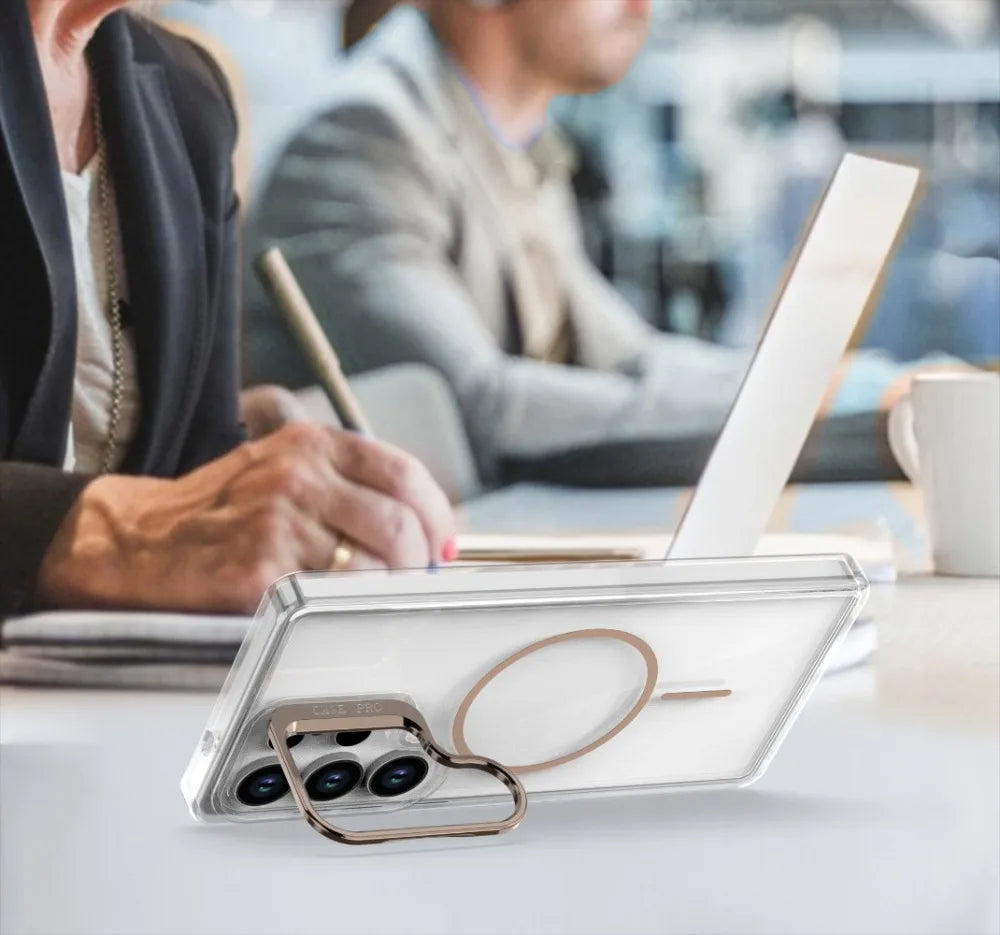 Luxury Clear For Magsafe Magnetic Lens Stand Holder Phone Case For Samsung S25 Ultra S24 Ultra Cover