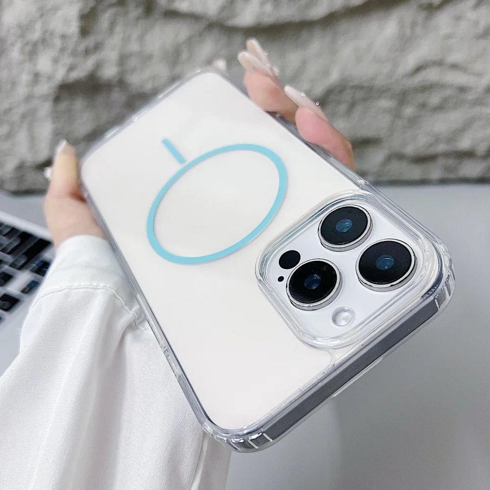 Official for Magsafe Magnectic Case For iPhone 16 15 14 13 12 11 Pro Max X XS Max XR 7 8 Plus Bright Color Transparent HD Cover