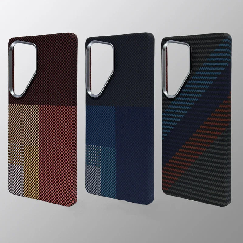 Carbon Fiber Texture Phone Case for Samsung Galaxy  S24  Ultra MagSafe Magnetic Wireless Charging Alloy Lens Hard PC Cover