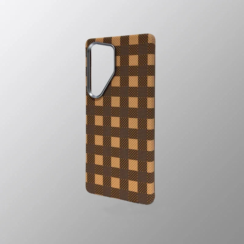 Carbon Fiber Texture Phone Case for Samsung Galaxy  S24  Ultra MagSafe Magnetic Wireless Charging Alloy Lens Hard PC Cover