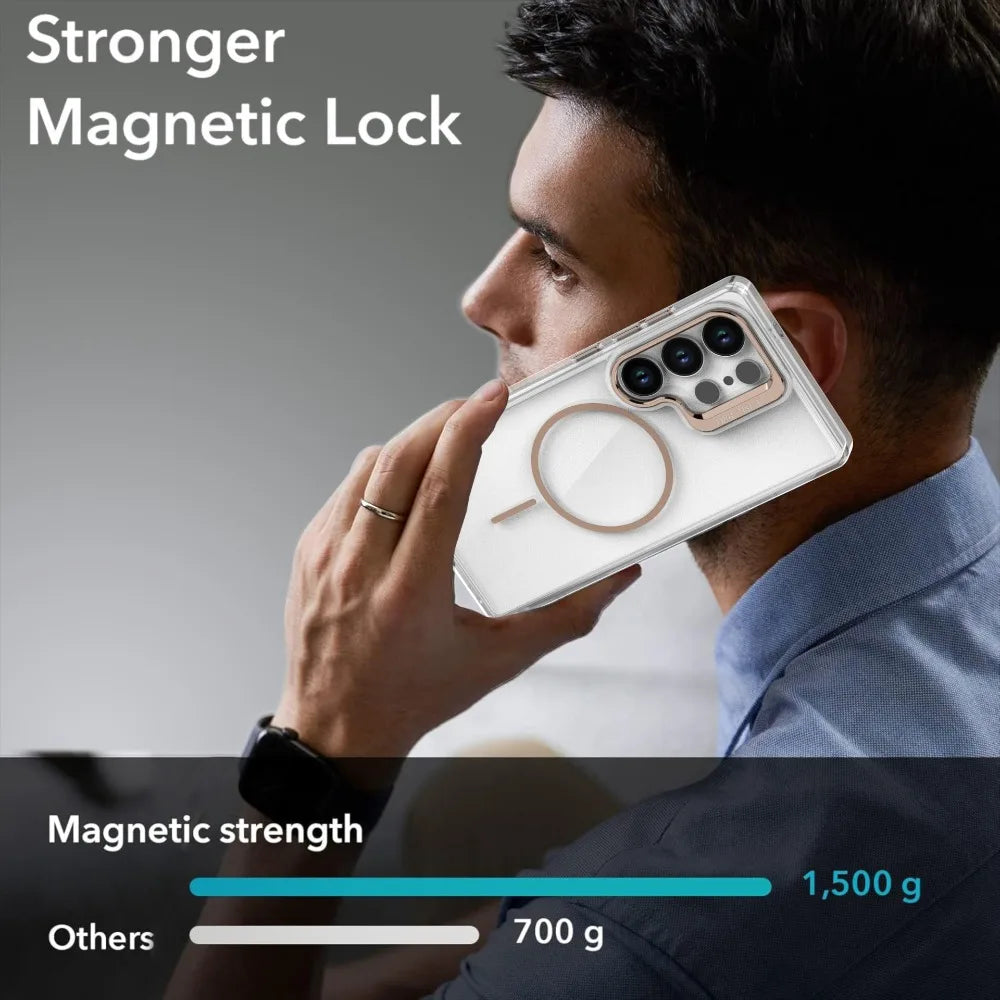 Luxury Clear For Magsafe Magnetic Lens Stand Holder Phone Case For Samsung S25 Ultra S24 Ultra Cover