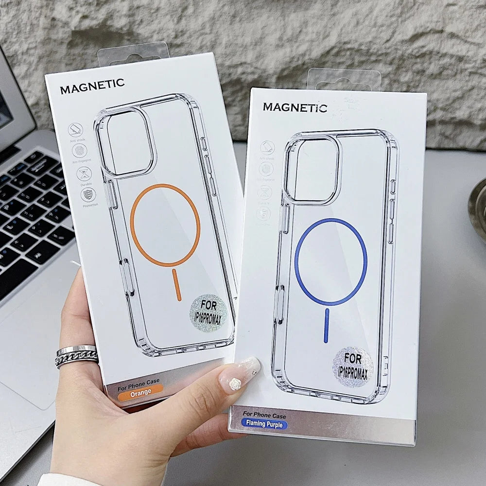 Official for Magsafe Magnectic Case For iPhone 16 15 14 13 12 11 Pro Max X XS Max XR 7 8 Plus Bright Color Transparent HD Cover