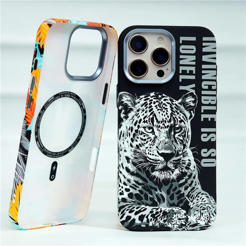 Vivid Leopard Animal Tiger Relief Magsafe Phone Case for iPhone 16 Pro ,16 Pro  Max Wireless Charge Matte Hard PC Cover 2025 Ins Shell