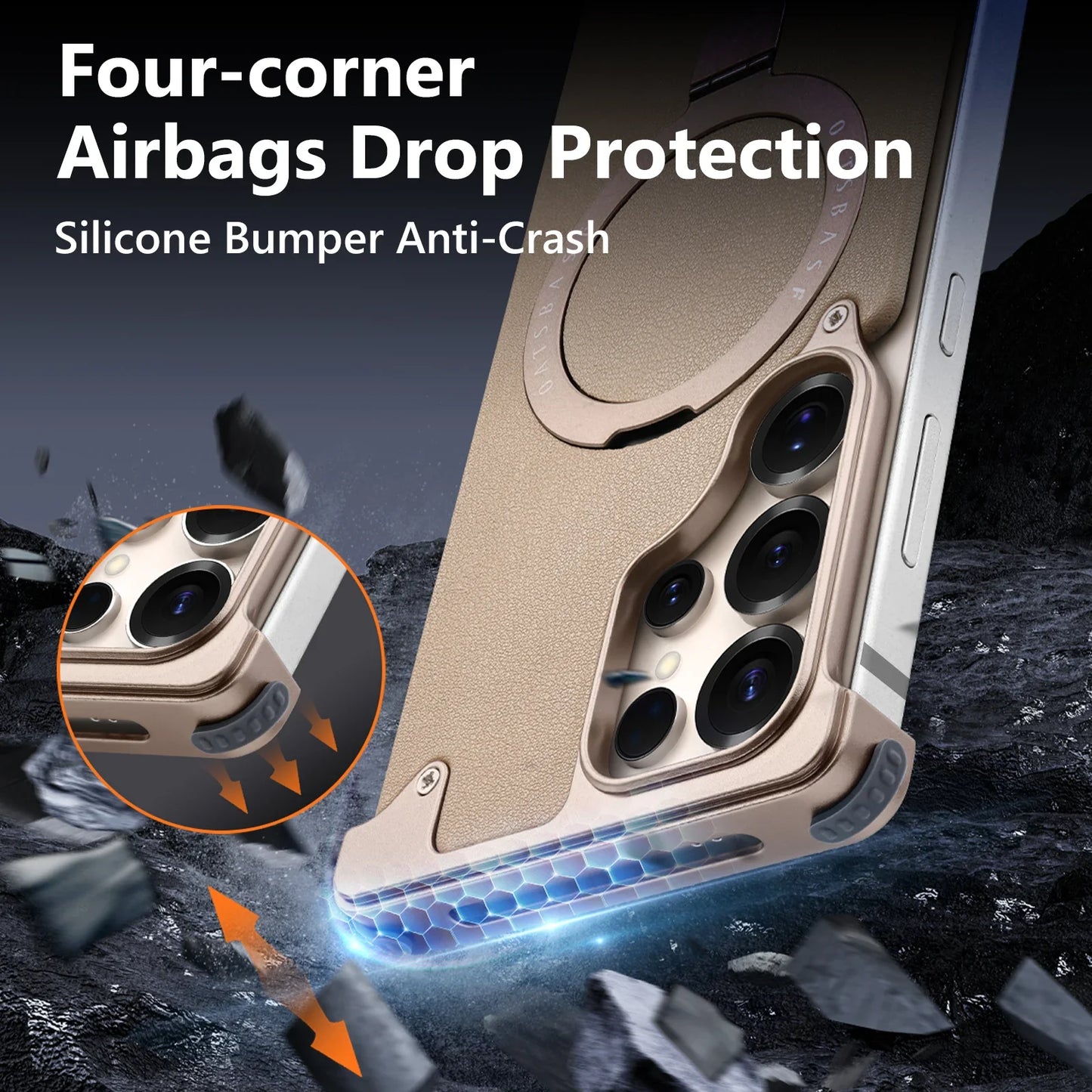 Magnetic Frameless Phone Case for Samsung Galaxy S25Ultra S24Ultra with 360° Rotatable Stand Genuine Leather Bumper Phone Cover