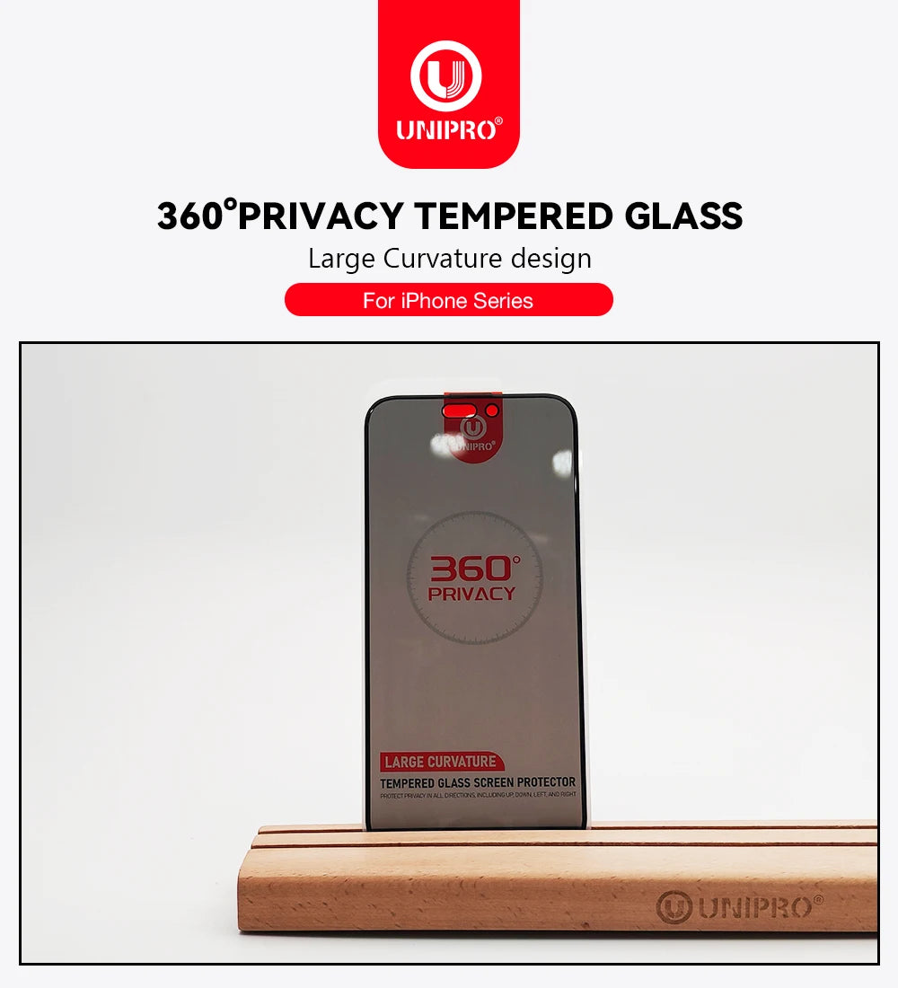 UNIPRO 1Pcs 360 Degree Privacy Screen Protector For IPhone 16 15 14 13 12 Plus Anti Spy Tempered Glass Film