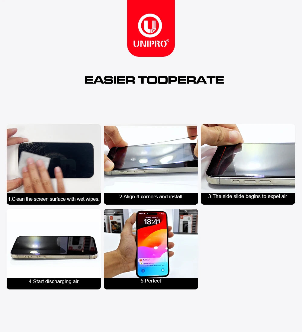 UNIPRO Ultra Strong Tempered Glass Privacy Screen Protector Strength 45KG Guard Film For iPhone 16 Pro Max 15 Plus 14 13 12 11