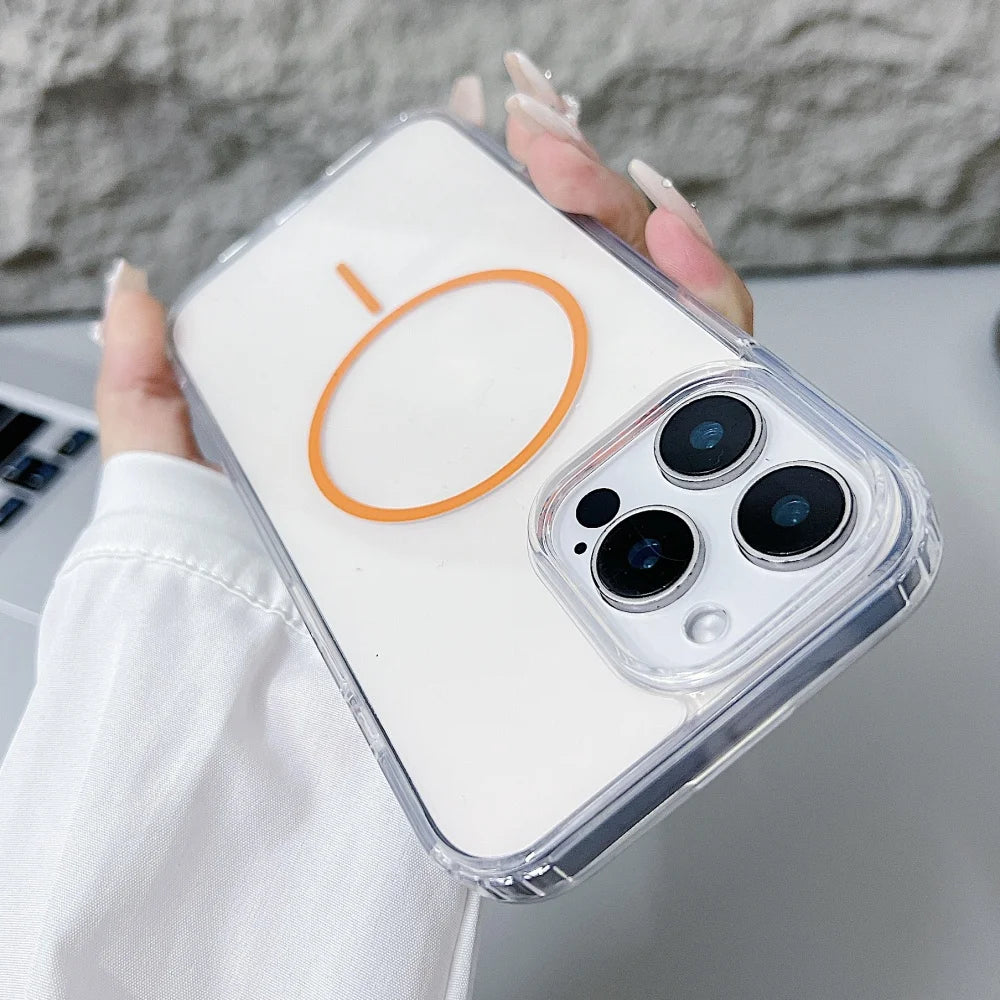 Official for Magsafe Magnectic Case For iPhone 16 15 14 13 12 11 Pro Max X XS Max XR 7 8 Plus Bright Color Transparent HD Cover