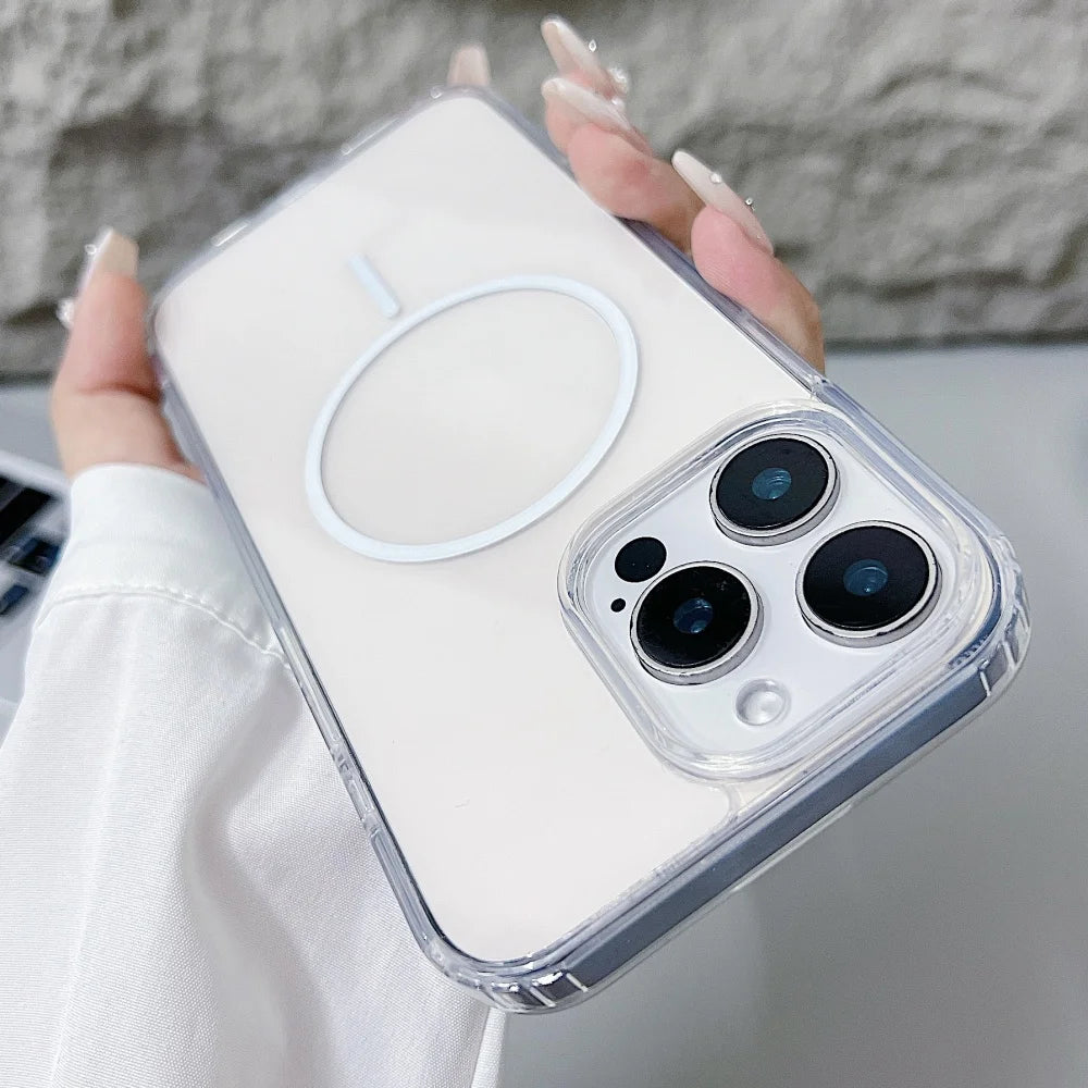 Official for Magsafe Magnectic Case For iPhone 16 15 14 13 12 11 Pro Max X XS Max XR 7 8 Plus Bright Color Transparent HD Cover