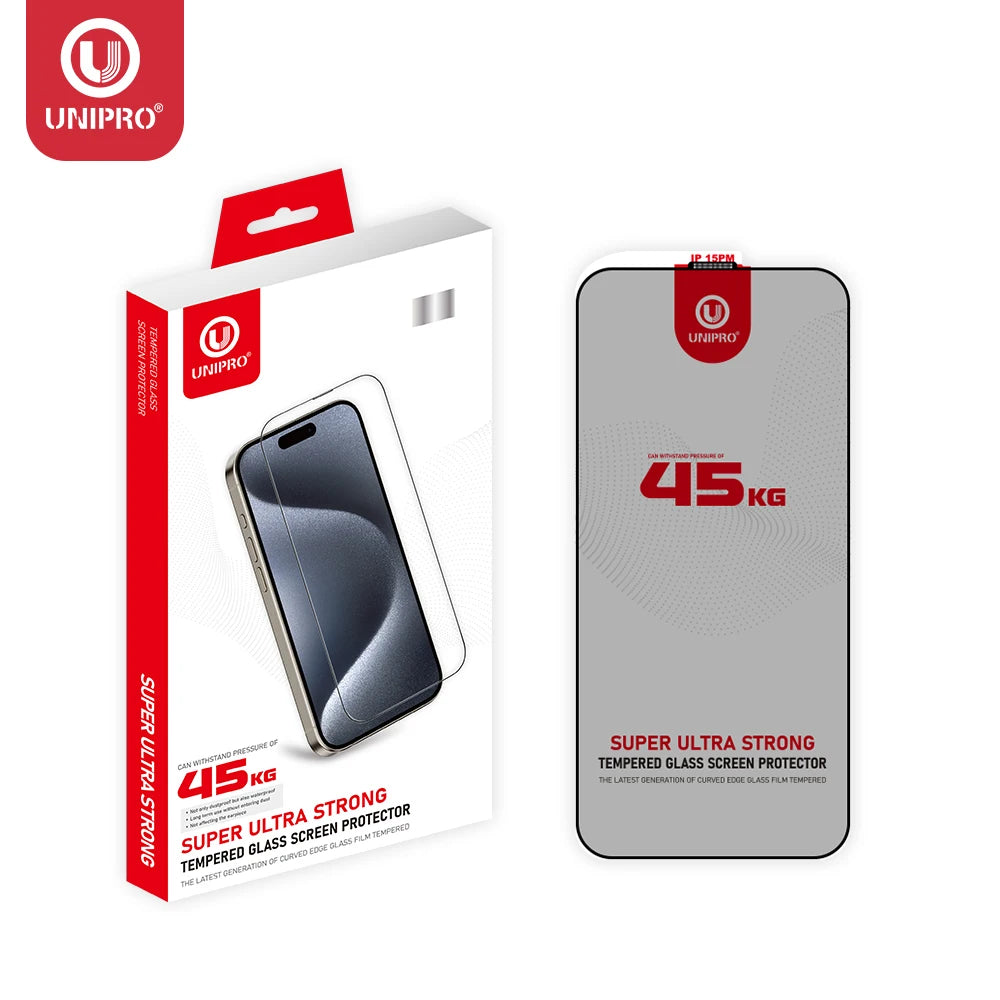 UNIPRO Ultra Strong Tempered Glass Privacy Screen Protector Strength 45KG Guard Film For iPhone  17 16 15 14 13 12 11