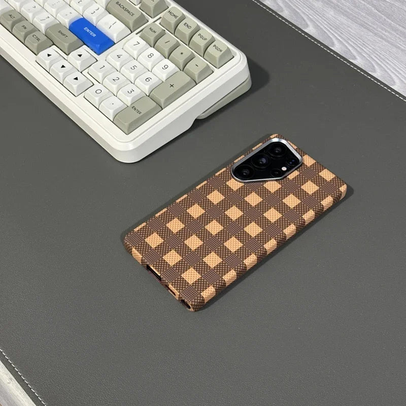 Carbon Fiber Texture Phone Case for Samsung Galaxy  S24  Ultra MagSafe Magnetic Wireless Charging Alloy Lens Hard PC Cover