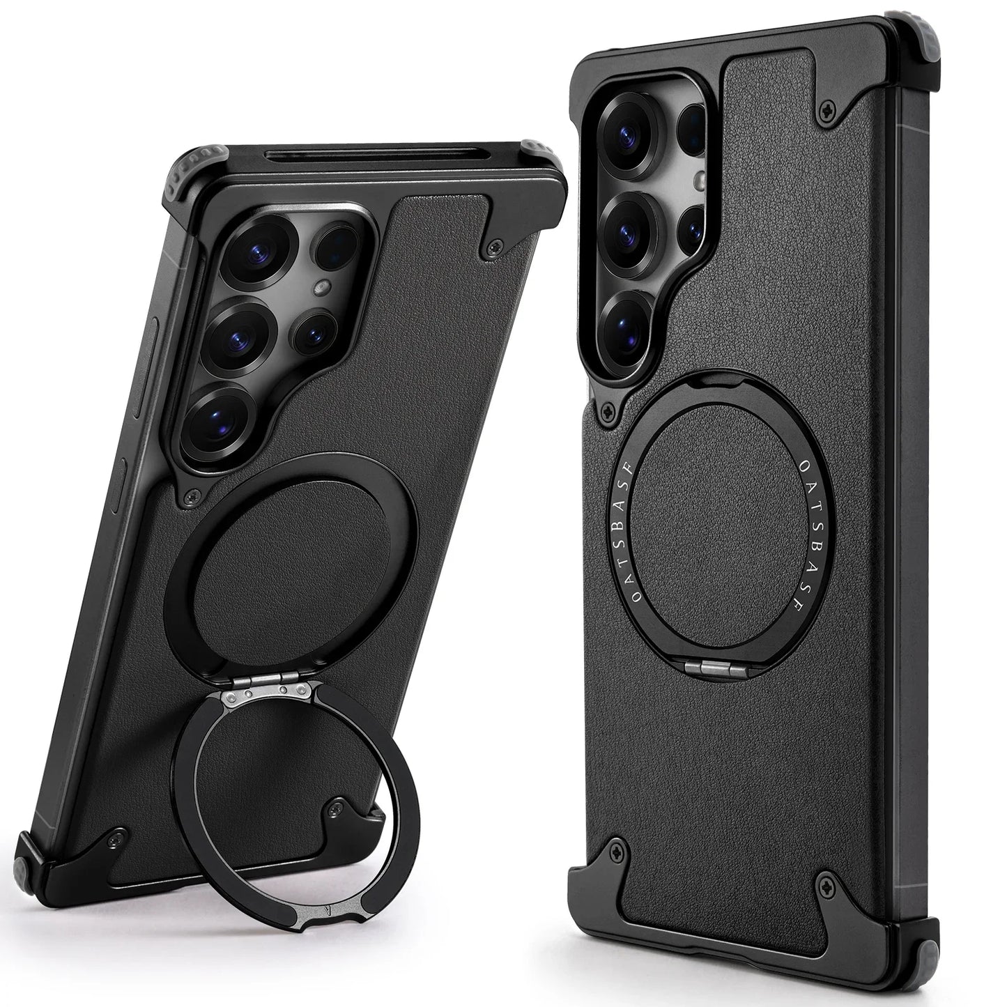 Magnetic Frameless Phone Case for Samsung Galaxy S25Ultra S24Ultra with 360° Rotatable Stand Genuine Leather Bumper Phone Cover