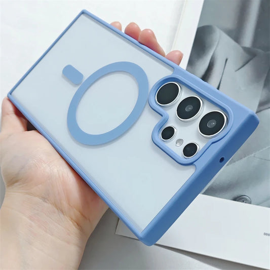 For Magsafe Magnetic Wireless Charge Clear Case for Samsung Galaxy S25 Edge S24 S23 FE S22 Ultra Plus Shockproof Hard Back Cover