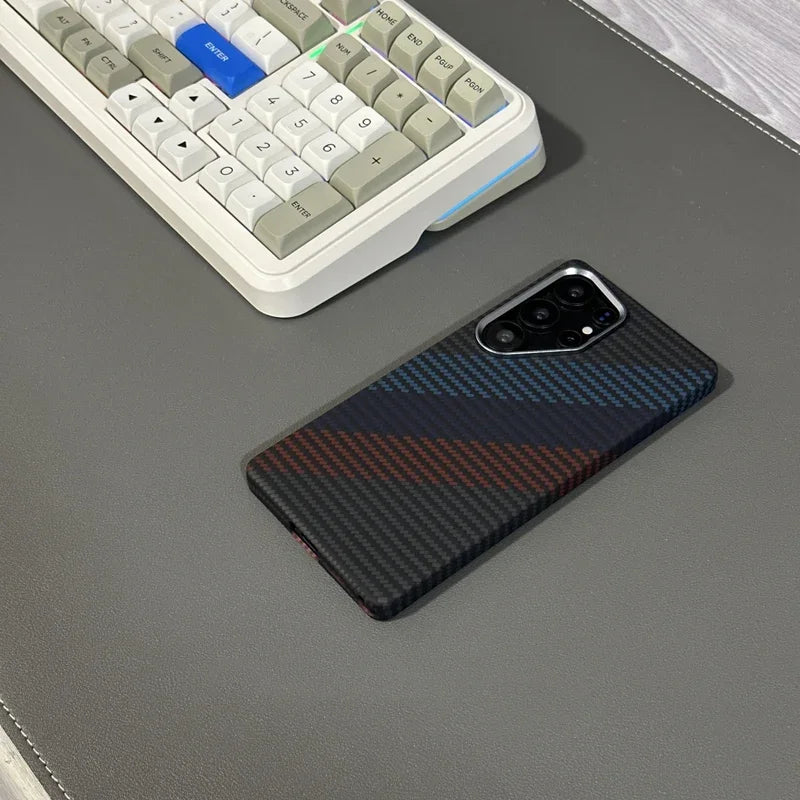 Carbon Fiber Texture Phone Case for Samsung Galaxy  S24  Ultra MagSafe Magnetic Wireless Charging Alloy Lens Hard PC Cover