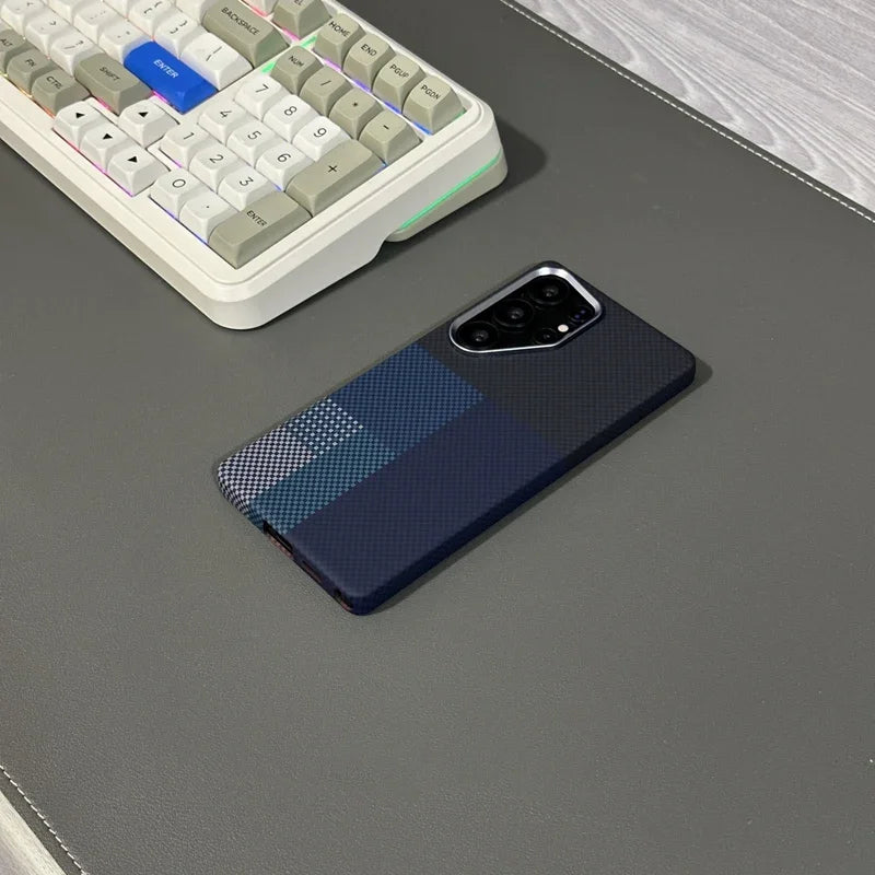 Carbon Fiber Texture Phone Case for Samsung Galaxy  S24  Ultra MagSafe Magnetic Wireless Charging Alloy Lens Hard PC Cover