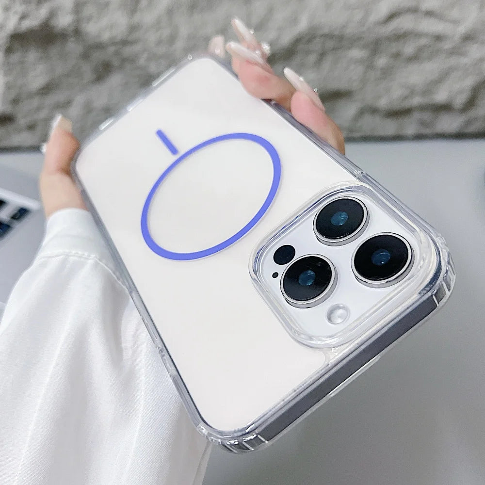 Official for Magsafe Magnectic Case For iPhone 16 15 14 13 12 11 Pro Max X XS Max XR 7 8 Plus Bright Color Transparent HD Cover