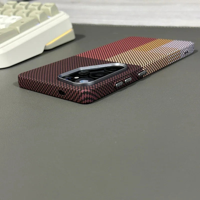 Carbon Fiber Texture Phone Case for Samsung Galaxy  S24  Ultra MagSafe Magnetic Wireless Charging Alloy Lens Hard PC Cover