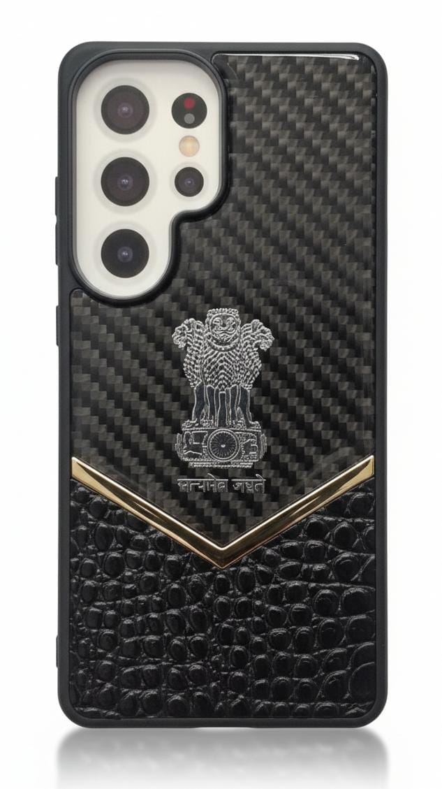 Samsung Galaxy S25 Ultra Premium Carbon Fiber & Croc-Leather Emblem Case