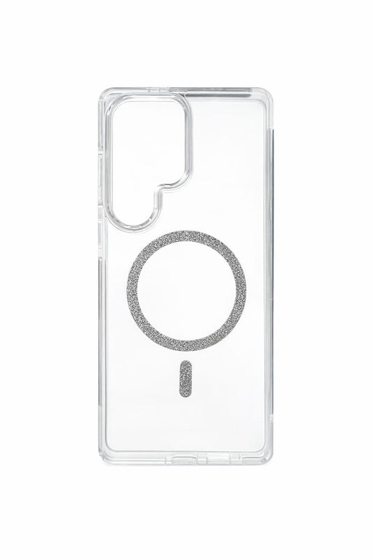Glitter Clear Phone Case Magnetic for Magsafe for Samsung Galaxy S25 Ultra S24 Plus Transparent Shockproof Hard Cover